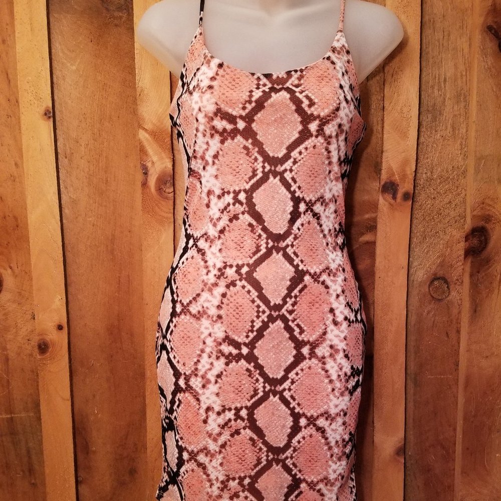 Peach snakeprint mini-dress